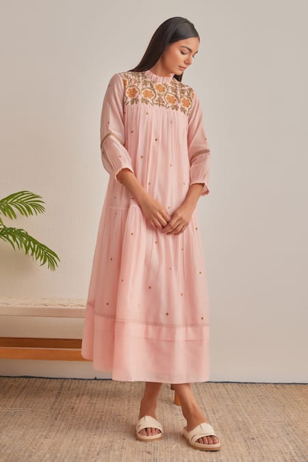 Khamaj India Ellen Applique Hand Embroidered Dress 