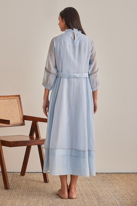 Khamaj India Ellen Applique Embroidered Dress With Belt 