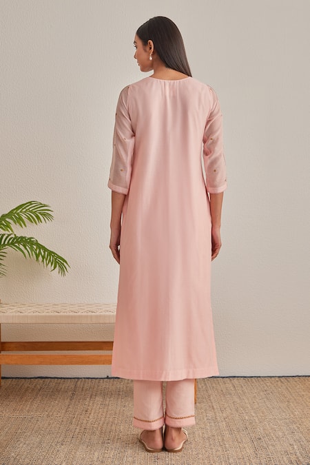 Khamaj India Tulip Hand Embroidered Kurta & Pant Set 