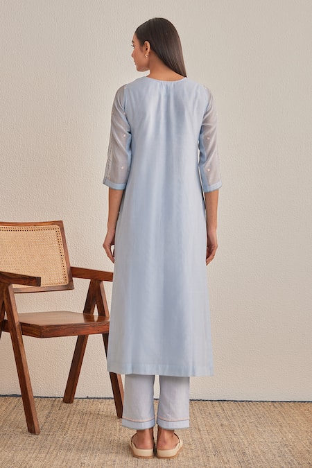 Khamaj India Tulip Chanderi Embroidered Kurta & Pant Set 