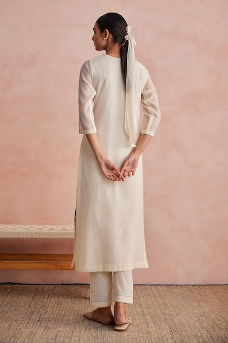 Khamaj India Tulip Floral Embroidered Kurta &Pant Set 