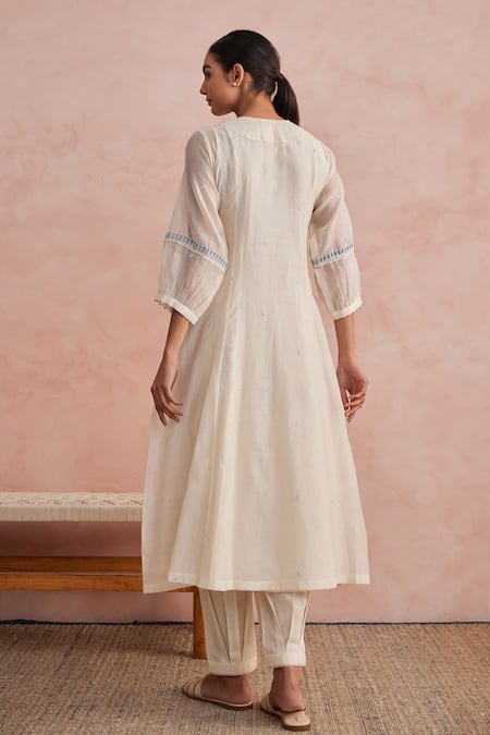 Khamaj India Jade Chanderi Embroidered Kurta & Pant Set 