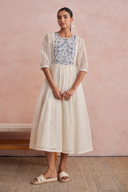 Khamaj India Faye Applique Hand Embroidered Dress 