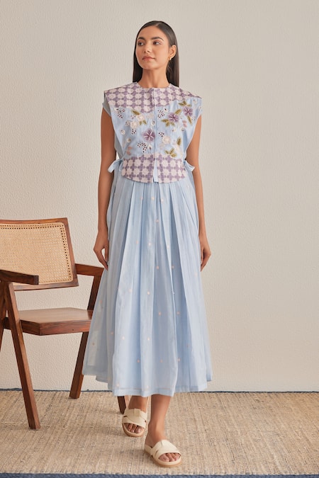 Khamaj India Scarlett Floral Embroidered Dress 