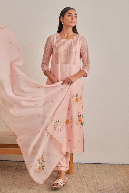 Khamaj India Chanderi Hand Embroidered Dupatta 