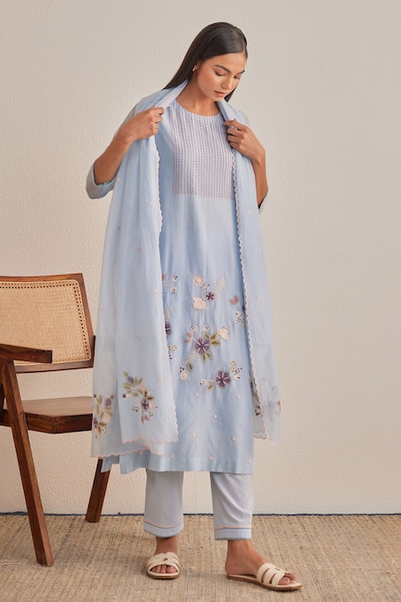 Khamaj India Applique Hand Embroidered Dupatta 