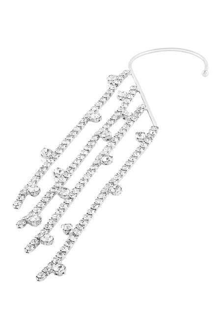 Mnsh_Silver Plated Crystals, Stones Noir Dangler Ear Cuffs  _Online_at_Aza_Fashions