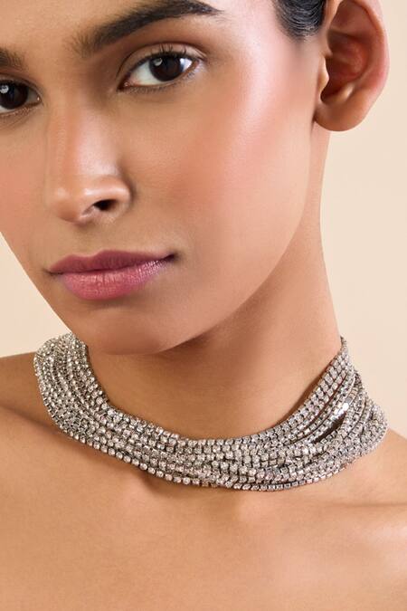Buy_Mnsh_Silver Plated Midnight Party Choker _Online_at_Aza_Fashions
