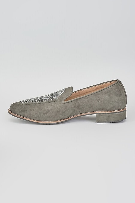 Rng Safawala_Grey Gunmetal Tube Loafers _Online_at_Aza_Fashions