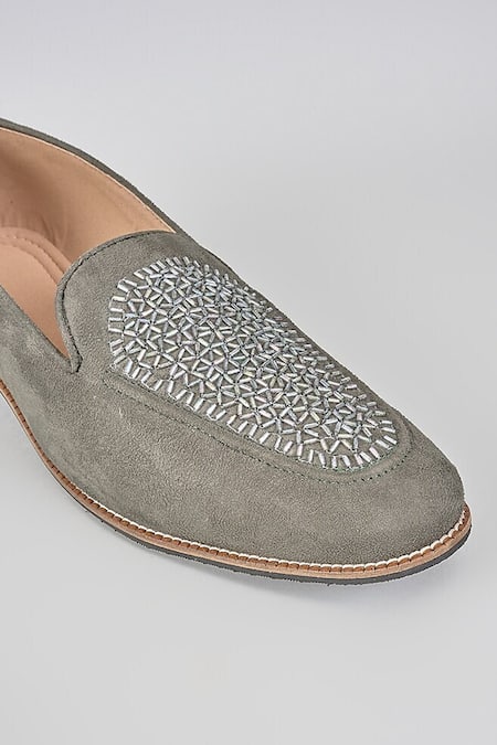 Buy_Rng Safawala_Grey Gunmetal Tube Loafers _Online_at_Aza_Fashions