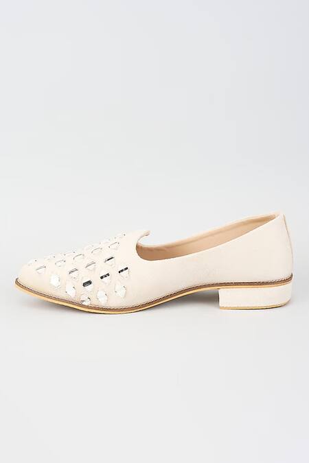 Rng Safawala_White Ivory Mirror Maze Mojris _Online_at_Aza_Fashions