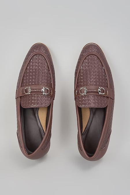 Rng Safawala Brown Buckled Herringbone Shoes 