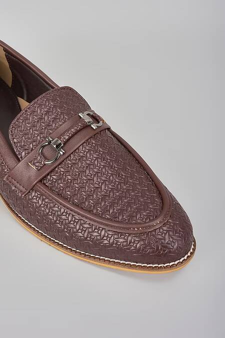 Buy_Rng Safawala_Brown Buckled Herringbone Shoes _Online_at_Aza_Fashions