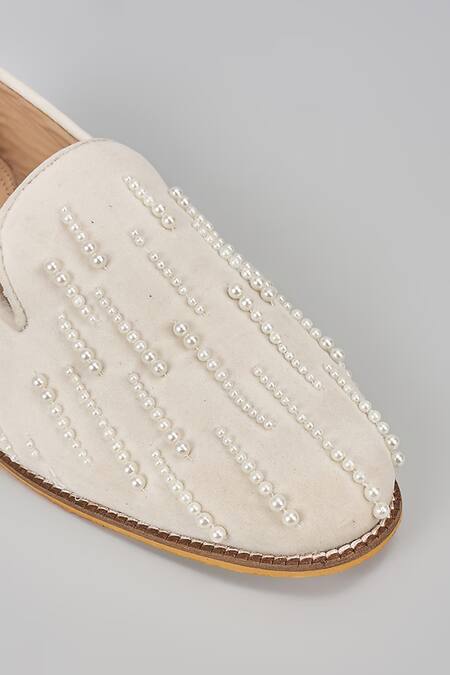Buy_Rng Safawala_White Pearl Embroidered Loafers _Online_at_Aza_Fashions