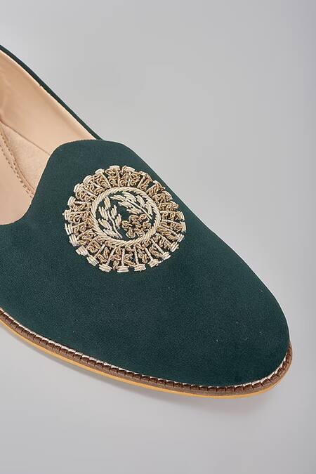 Buy_Rng Safawala_Green Embroidery, Zari, Beads Emerald Loafers _Online_at_Aza_Fashions