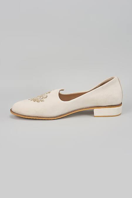 Rng Safawala_Off White Embroidery, Beads Loafers _Online_at_Aza_Fashions