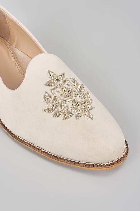 Buy_Rng Safawala_Off White Embroidery, Beads Loafers _Online_at_Aza_Fashions