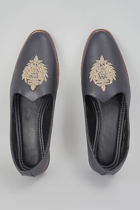 Rng Safawala Black Self Design Embroidered Loafers 