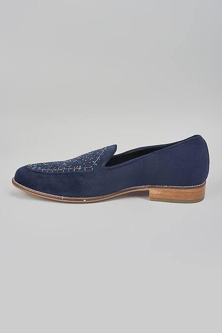 Rng Safawala_Blue Navy Embroidered Loafers _Online_at_Aza_Fashions