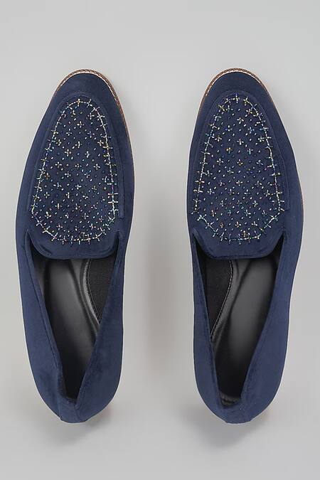 Rng Safawala Navy Blue Embroidered Loafers 