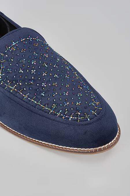 Buy_Rng Safawala_Blue Navy Embroidered Loafers _Online_at_Aza_Fashions