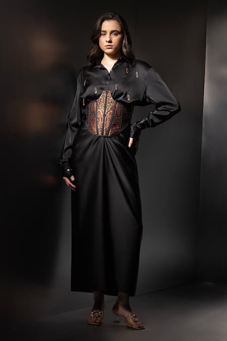 Label Muslin Embellished Shirt Skirt Set 