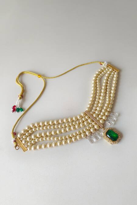 Buy_Bblingg_Green Araana Pearl Crystal Necklace _Online_at_Aza_Fashions
