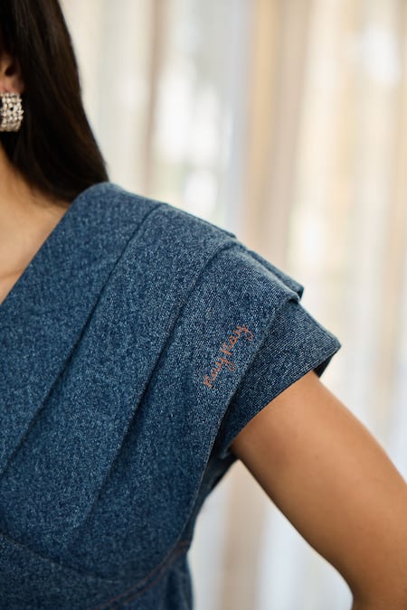 Shop_Kay Kay_Navy Denim Embroidery V-neck Kate Top And Pant Set 