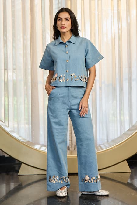 Kay Kay Cyriala Denim Shirt & Pant Set 