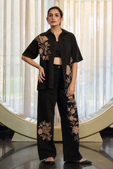 Kay Kay Claudy Floral Embroidered Shirt & Pant Set 
