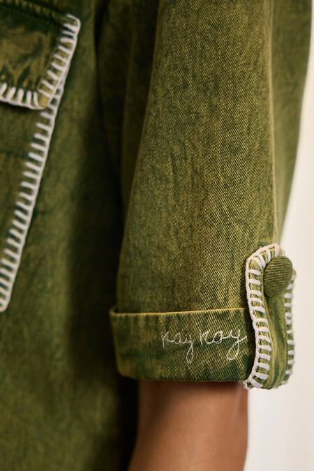 Buy_Kay Kay_Green Denim Collared, Button-down Neck Audrey Dress 