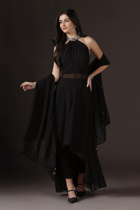 Pooja Peshoria Halter Neck Crystal Hand Embroidered Kurta Set 