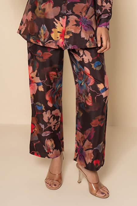 Kameez_Black Bamboo, Silk Collared Botanica Printed Shirt And Pant Co-ord Set _Online_at_Aza_Fashions