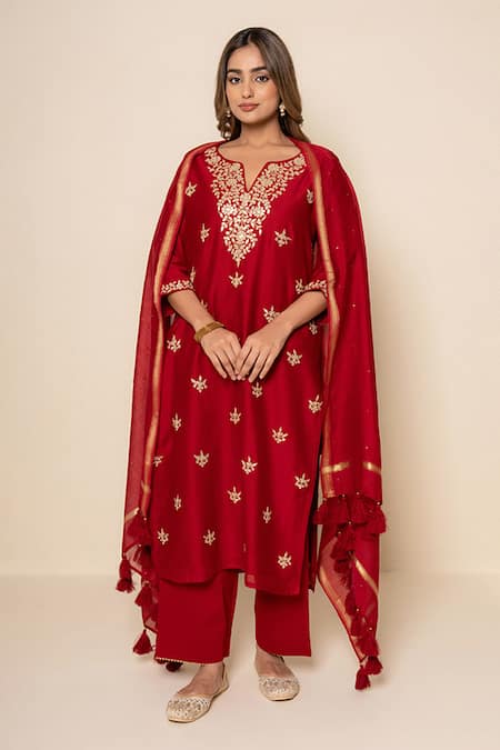 Kameez Scarlet Luxe Chanderi Gota Patti Red Kurta Set 