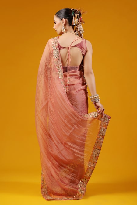 Baaro Masi Sequin Zari Embroidered Saree & Blouse Set 