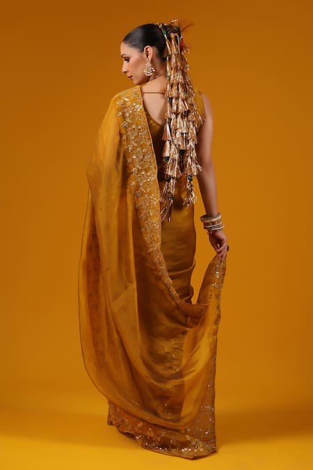 Baaro Masi Sequin Zari Embroidered Saree & Blouse Set 