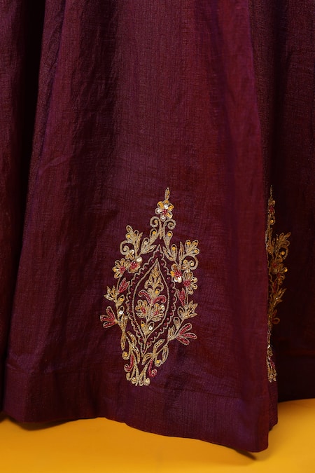 Baaro Masi_Purple Silk, Cotton, Organza Zari, Sequins, Embroidery V-neck Hand Lehenga Set _at_Aza_Fashions