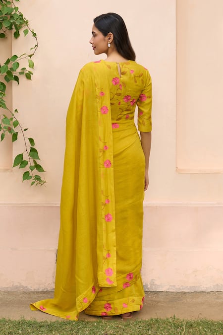Vaayu Marigold Embroidered Saree With Blouse 