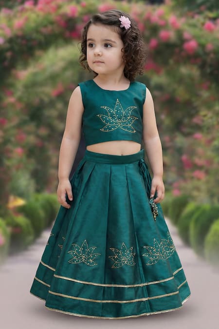 Maaikid_Pink Silk Zari, Beads, Embroidery, Tassels Ombre Woven Lehenga And Crop Top Set _at_Aza_Fashions