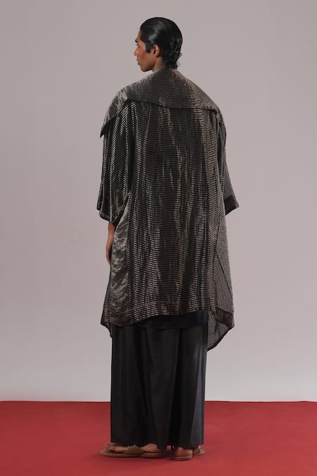 Urvashi Kaur Zari Tissue Silk Striped Pattern Jacket 