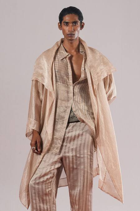 Urvashi Kaur Variable Panelled Overlay Striped Zari Jacket 