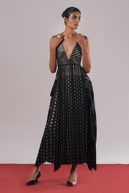 Urvashi Kaur Tamma Brocade Silk Pleated Dress 