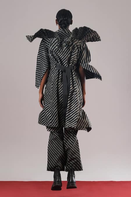 Urvashi Kaur Fleur Stripe Woven Trench Coat 