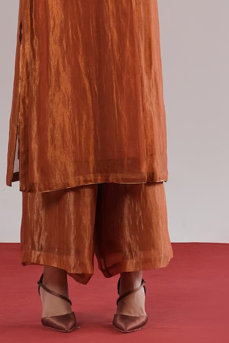 Urvashi Kaur_Orange Silk Heiko Handwoven Zari Pant _Online_at_Aza_Fashions