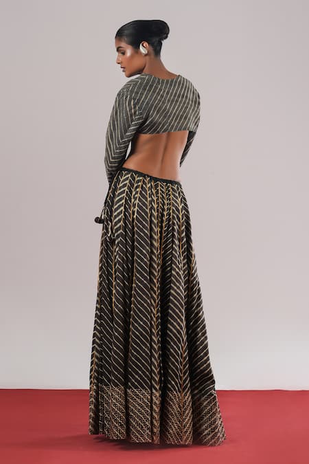 Urvashi Kaur Dawn Leheriya Hand Block Printed Flared Lehenga 