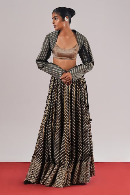 Urvashi Kaur Leo Zari Striped Pattern Bolero Jacket 