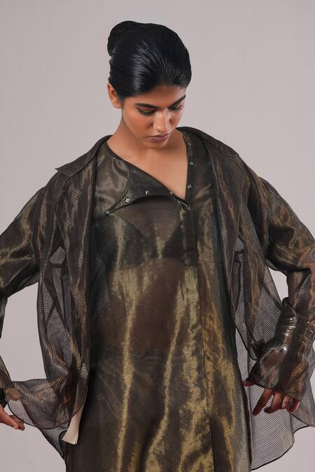 Shop_Urvashi Kaur_Grey Tissue, Silk Heiko Handwoven Farshi Pant _Online_at_Aza_Fashions