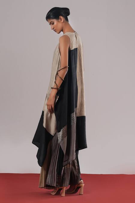 Urvashi Kaur_Multi Color Brocade, Silk Echo Hand Micro-pleated Palazzo _Online_at_Aza_Fashions