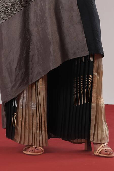 Buy_Urvashi Kaur_Multi Color Brocade, Silk Echo Hand Micro-pleated Palazzo _Online_at_Aza_Fashions