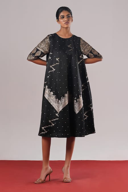 Urvashi Kaur Suki Brocade Silk A-Line Midi Dress 